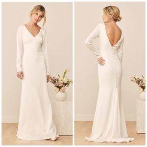 NWT Lulu’s Make it Outstanding White Long Sleeve Button Back Maxi Wedding Dress